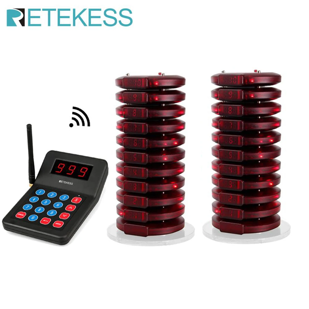 Retekess T119 Restaurant Pager Wireless Calling System 20 Coaster Buzzer Beeper Receivers Long Standy For Cafe Bar Food Truck