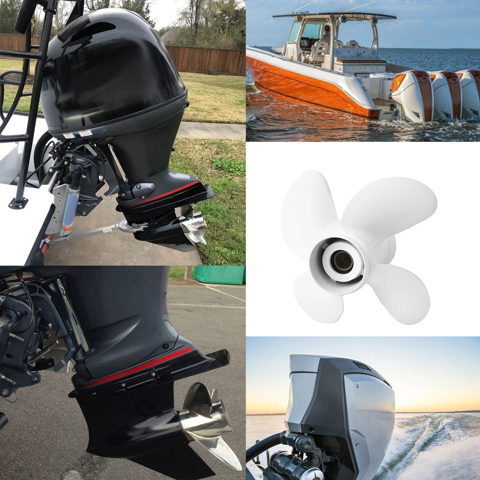 

Marine Outboard Propeller 4 Blades 10 3/8x13in RH Aluminum Alloy Fit for 25‑60HP Engine 13 Spline Propeller
