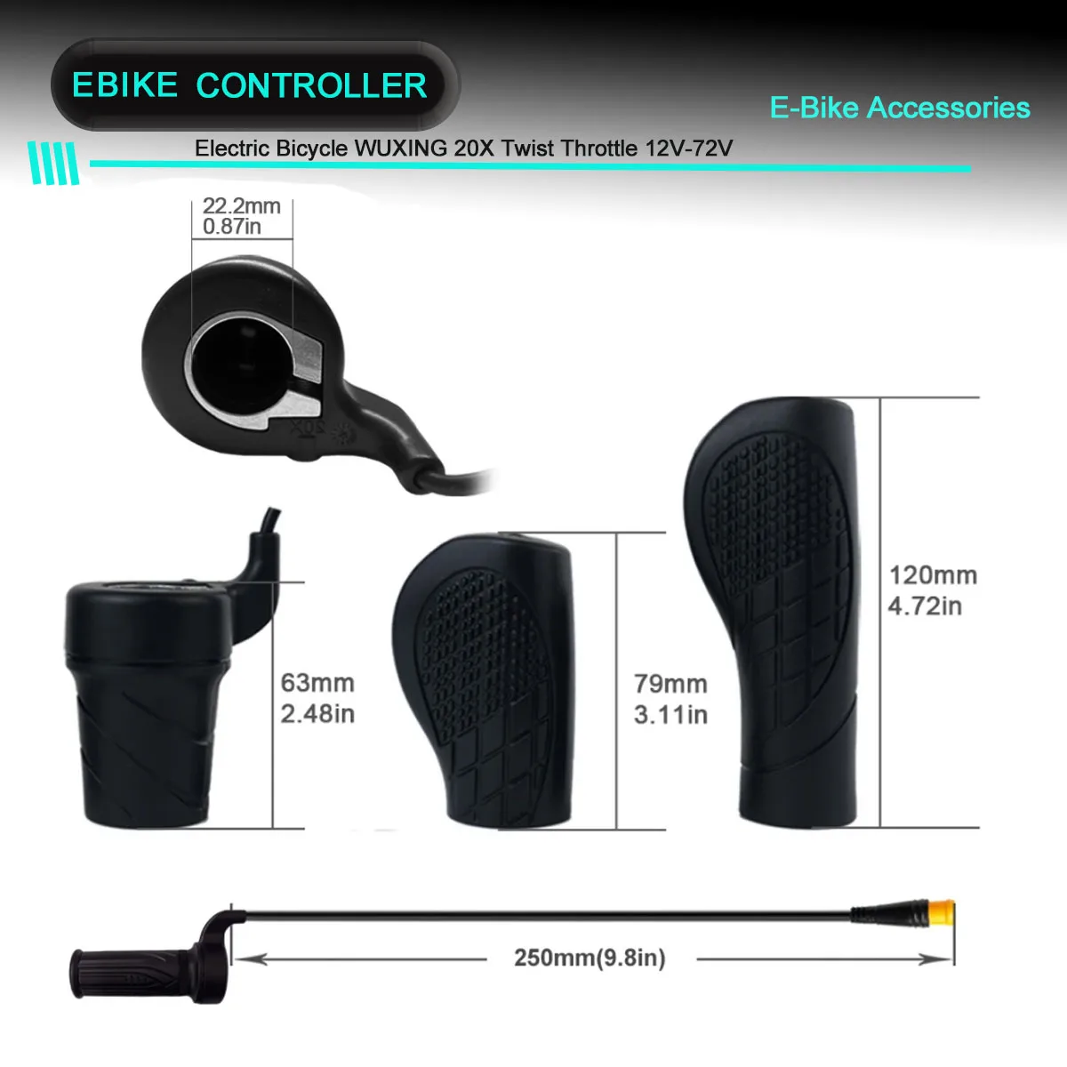 WUXING 20X Half Twist 3-pin Throttle Half Twist Left and Right Rotation Handle Electric Bicycle Waterproof/SM Connector