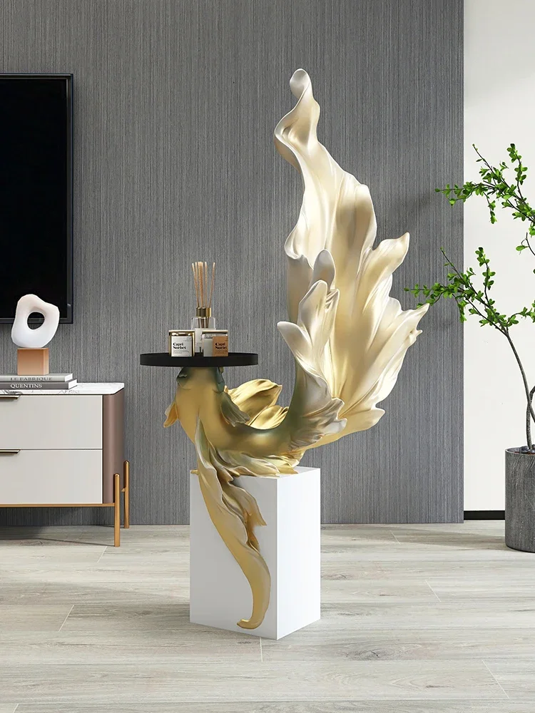 Modern light luxury koi sculpture living room floor decoration high-end coffee table home accessories