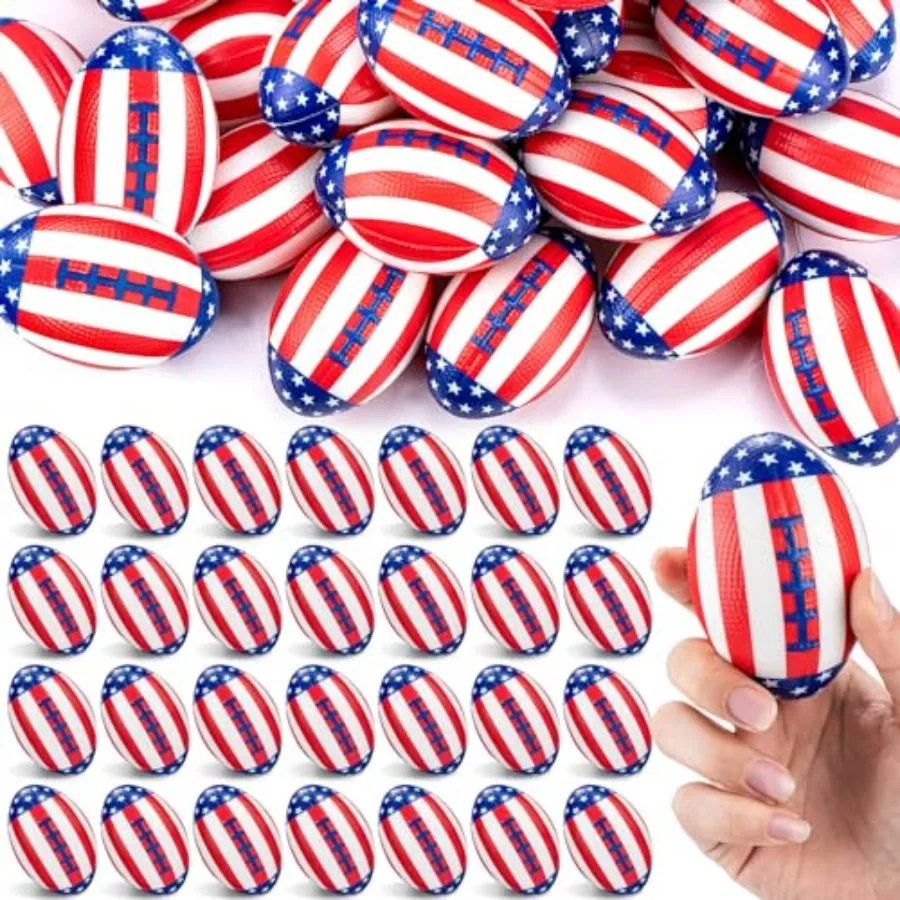 

4th of July Football Stress Ball for outdoor events, foam, red white blue, lightweight and squeezable patriotic relief toy