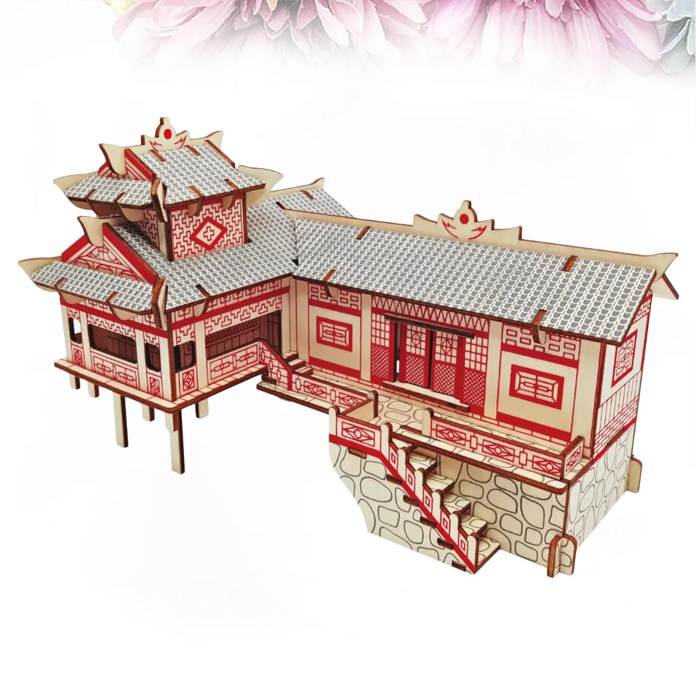 Casas de quebra-cabeça 3d de madeira em palafitas kit crianças diy conjunto de construção educacional cérebro teaser jogo quebra-cabeças para crianças espacial