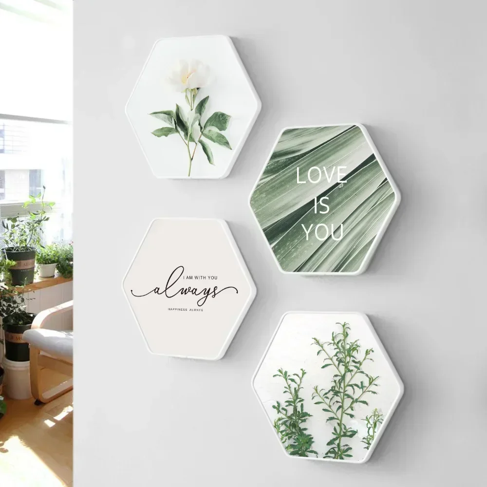 Simple creative hexagon light luxury quadruple mural restaurant decoration painting kitchen wall decoration painting