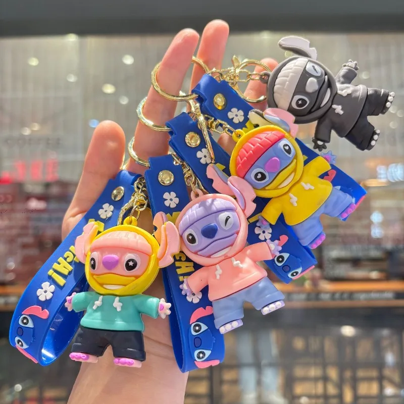 Kawaii ليلو وستيتش دمية المفاتيح لينة المطاط اللعب أنيمي الكرتون غرزة إكسسوارات دمي المفاتيح الصبي حقيبة قلادة هدية الزخرفية