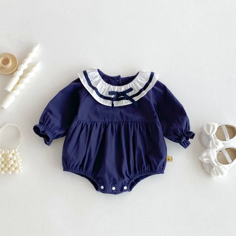 

HoneyCherry New Autumn Baby Girl's Long-sleeved Romper with Doll Collar, Suitable for Outdoor Wear and Crawling Baby Clothes