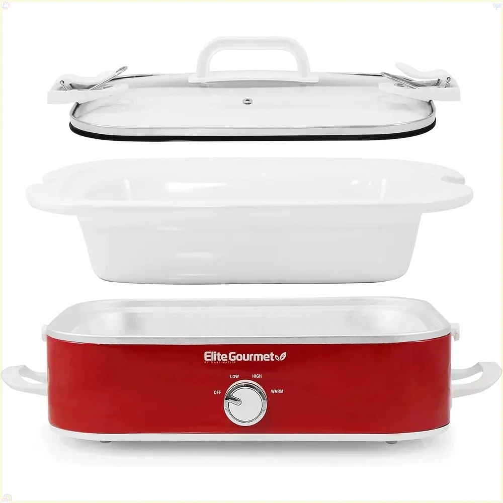 

5240 Casserole Crock Slow Cooker, Locking Lid Adjustable Temperature Keep Warm Oven & Dishwasher-Safe Casserole Pan, 3.5Qt , Red