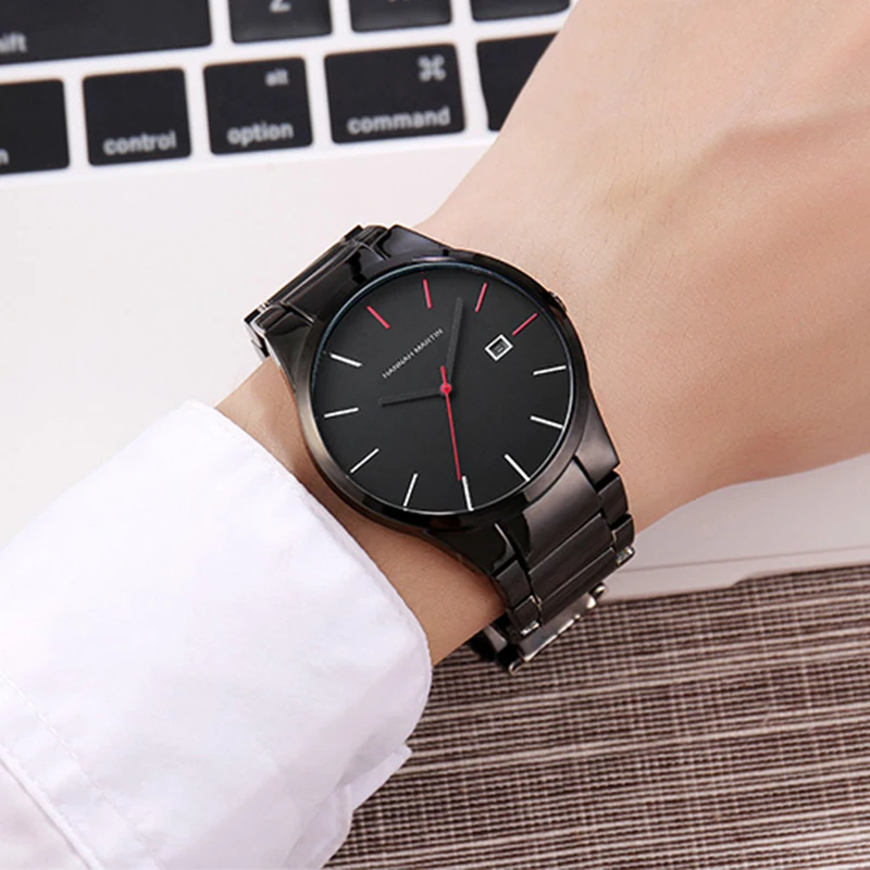 2018 Quartz Creative Vogue Red&Black Stainless Steel Band Business Men Top Brand Luxury Watches De Luxo Waterproof Dropshipping