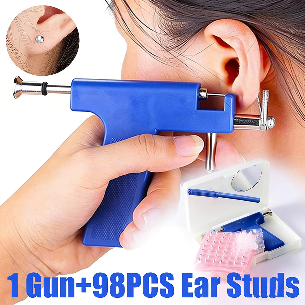 Stainless Steel Ear Piercing Tool Set Ear Nose Navel Piercing Gun with 36PCS/98pcs Stainless Steel Stud Earrings for Salon Home