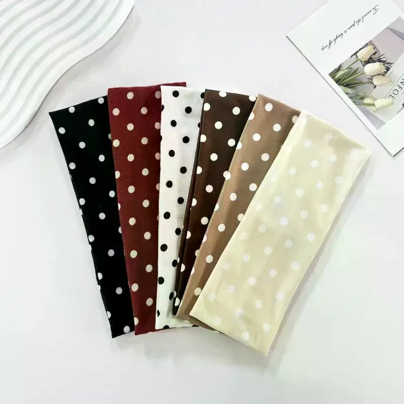 Retro Boho Breeze Wind Dot Stretch Women's Hairbands Korean Ins Fashion Wide Headbands Yoga Sports Dating Hair Accessories