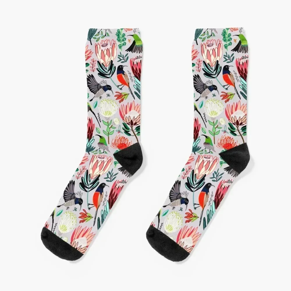 

Sunbirds & Proteas On Grey Socks Stockings compression luxe christmass gift designer brand Socks For Man Women's
