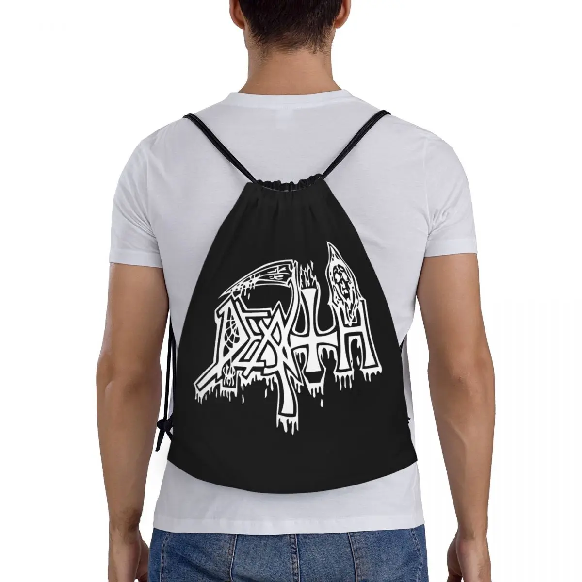 Death Print Drawstring Backpack Sports Gym Bag for Men Women Heavy Metal Rock Gift Shopping Sackpack