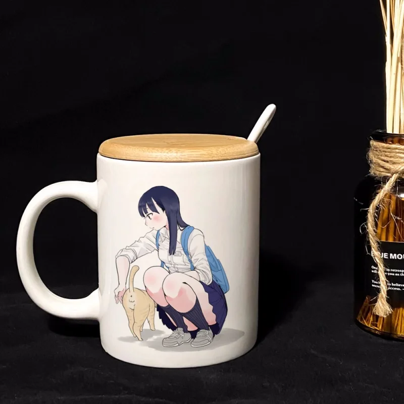 Anime The Dangers In My Heart Water Cup Ceramic Mugs Coffee With Lid Spoon Cosplay A7112