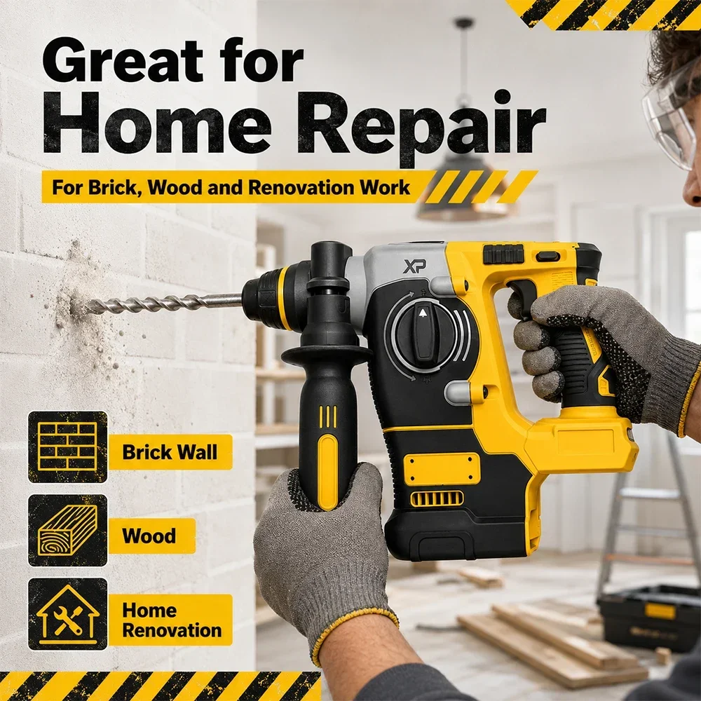20V Brushless SDS‑Plus Rotary Hammer Drill 6.0Ah 2.1J 360°Handle Stepless Speed Cordless Percussion Drill for Concrete Drilling