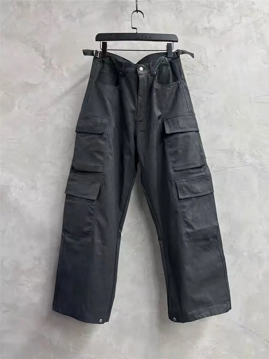 

Owen Seak Men Cargo Pants Casual Gothic Men's Sweatpants Autumn Irregular Oil Wax Solid Loose Black Designer Long Trousers
