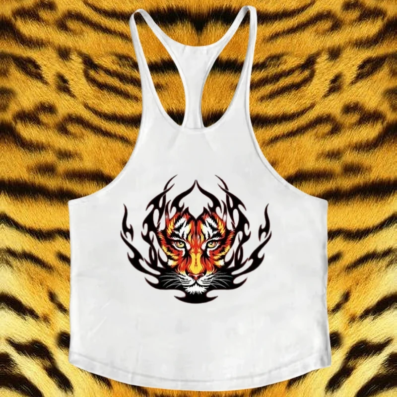 

Жилет Gym Flame Tiger с большим принтом — мужской хлопковый жилет без рукавов для фитнеса для бодибилдинга и тренировок мышц