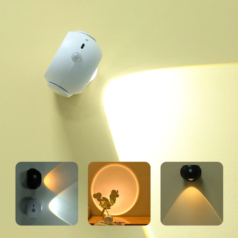 Intelligent Wall Led Lamp Motion Sensor Touch 360° Rotatable USB Recharge Wireless Portable Night Light For Bedroom Reading Lamp