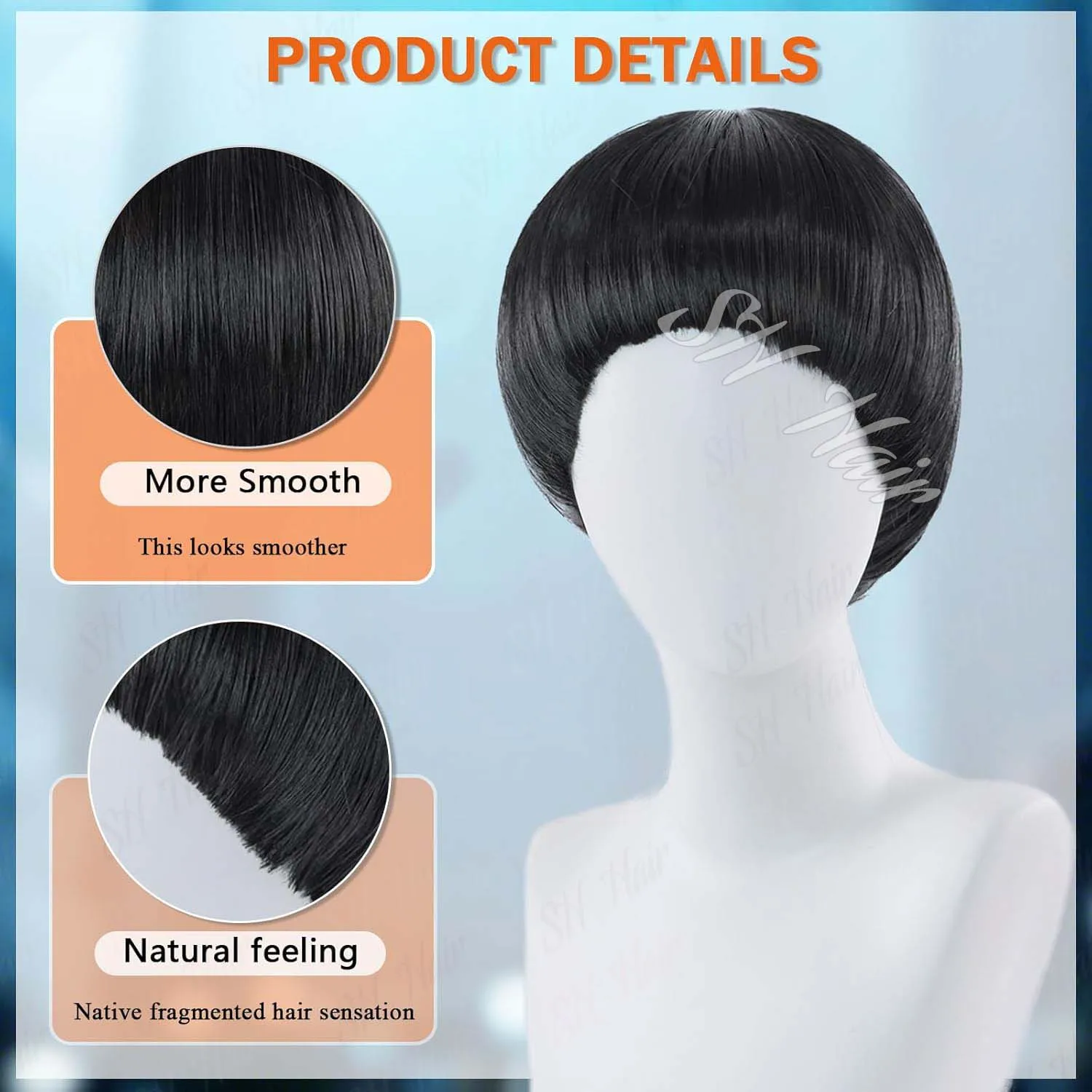 Men's Synthetic Short Black Bob Wig with Bangs