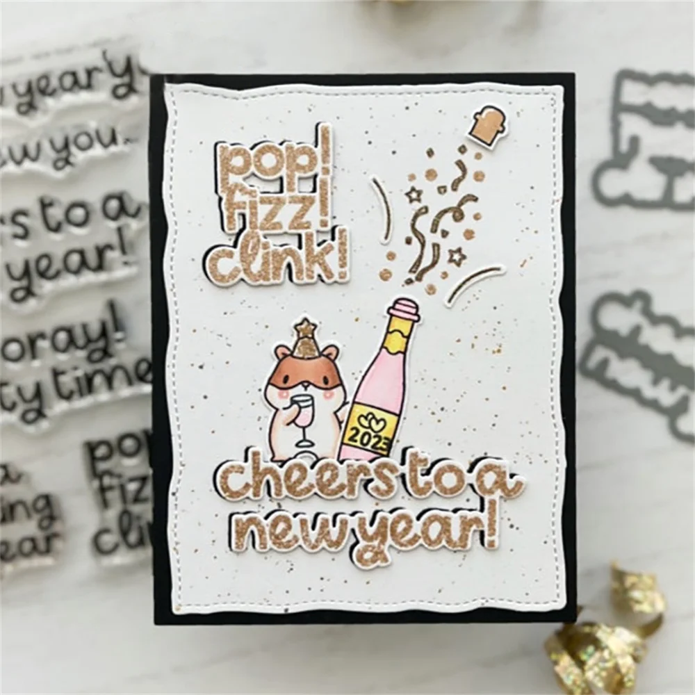 New Year\'s Cheers Stamp and Cutting Dies Red Envelope Clear Stamps For DIY Scrapbooking Decoration Paper Craft Album Card Making
