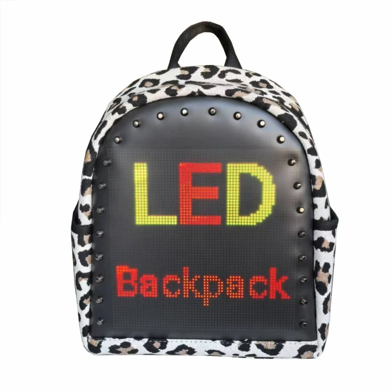 Luminous LED women's bag jacquard leopard print material fashionable women's backpack DIY dynamic display graphic
