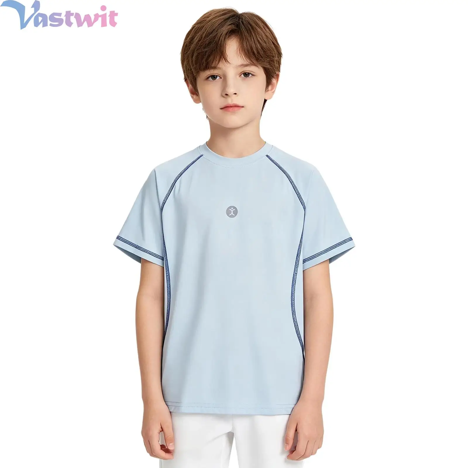 Kids Boys Quick-dry Lightweight Athletic Top Round Neck Short-sleeve Contrasting Trim T-shirt Sports Activities Costume