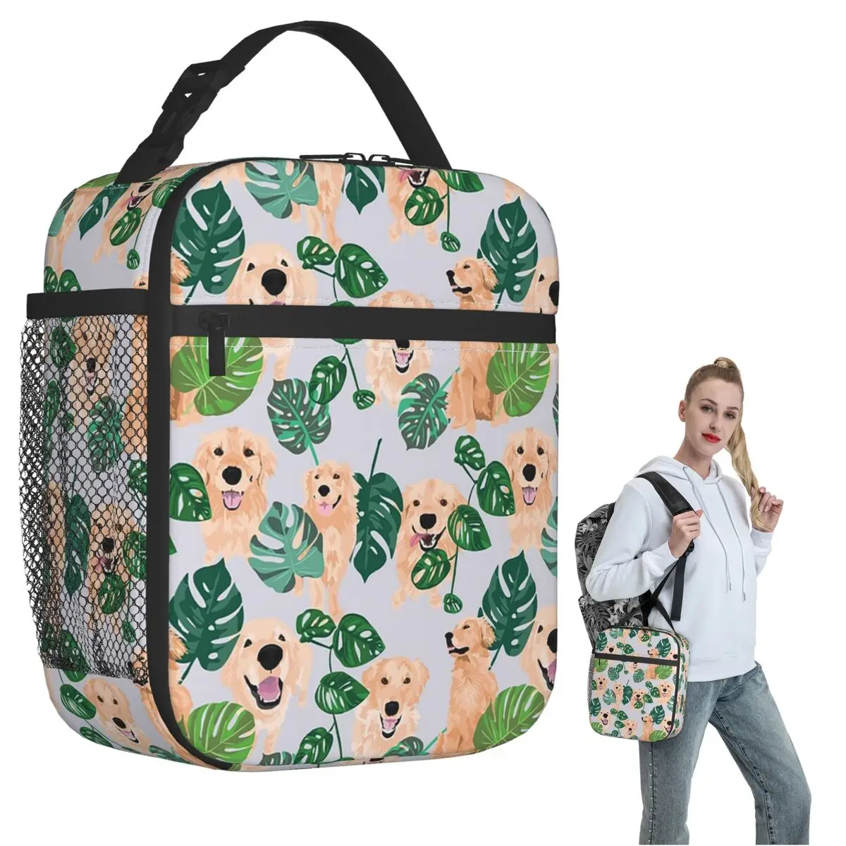 Golden Retriever Tropical Insulated Lunch Bag for Women Kids Portable Food Boxes Thermal Lunch Box Tote