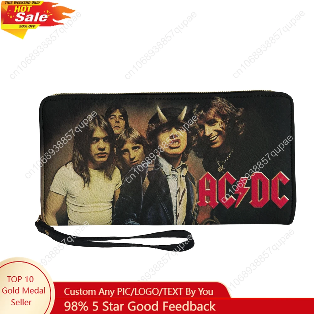 A-AC Custom Wallet Purse Vintage Rock D-DC Mens Womens Teenagers Zipper Long Wallets Double Print  Portable Wallet Gift Bag