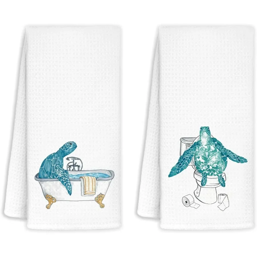 

Забавные декоративные банные полотенца с синей морской черепахой для ванной комнаты, набор из 2-х морских черепах, декор для ванной комнаты, подарки с морской черепахой для n 16x24
