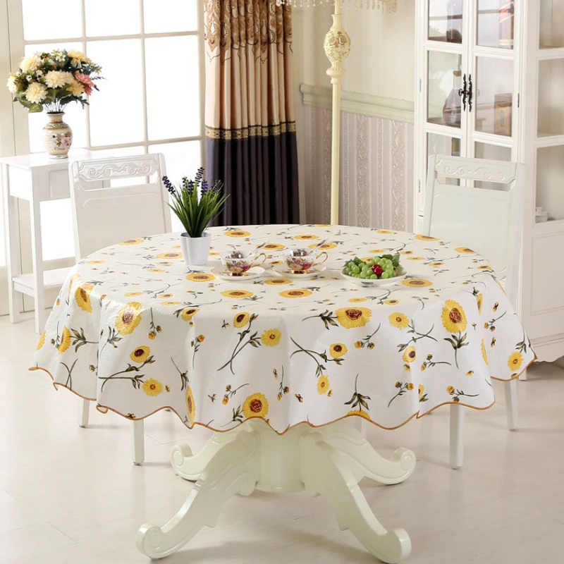 

150/180cm 1PC Round Tablecloth with Floral Plant Waterproof Colored Dining Table Cover Multi-purpose Sunflower Tablecloth