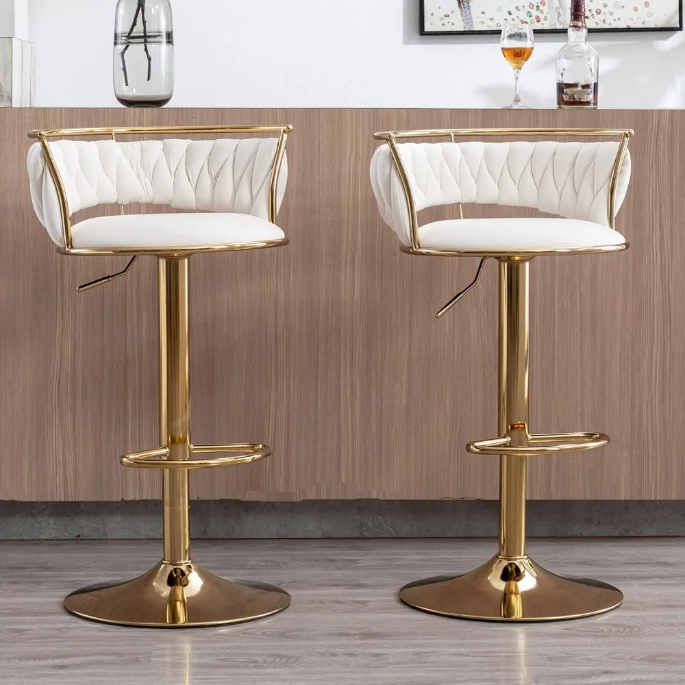 Modern Swivel Bar Stools Set of 4, Velvet Adjustable Height Barstools Low Back Kitchen Island Counter Bar Chair with Golden Base