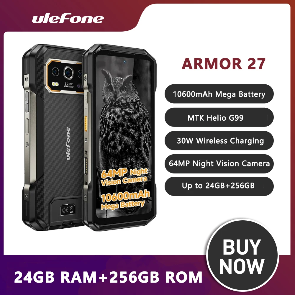 

Ulefone Armor 27 4G 10600mAh Rugged Phone 24GB+256GB Android 14 Smartphone 6.78"FHD 120Hz Night Vision Global