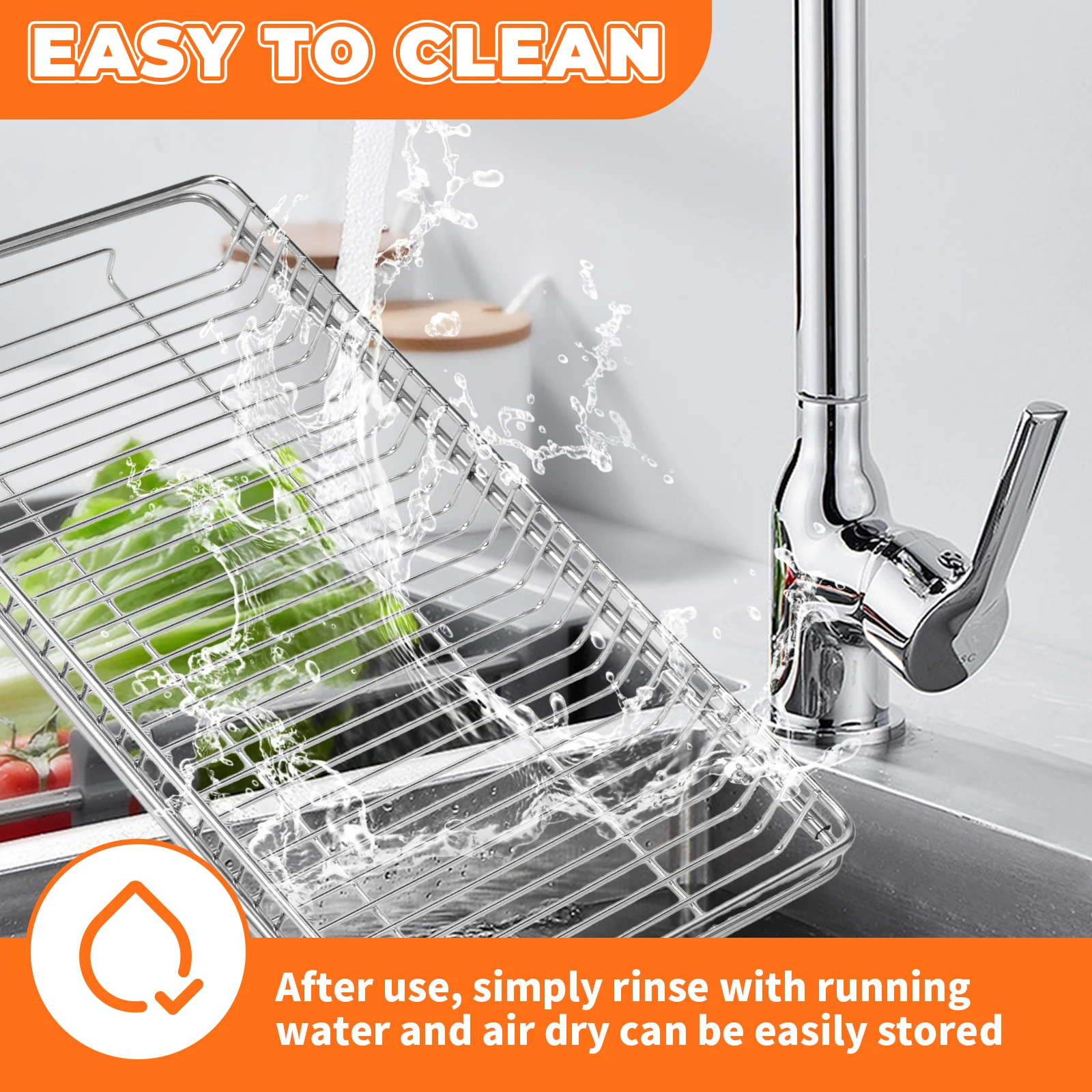 Extendable Over the Sink Dish Drying Rack 304 StainlessSteel Sink Drainer Rack Multifunctional Dish Strainer for Kitchen Counter