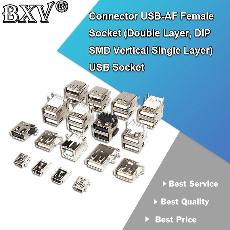 5PCS Connector USB-AF Female Socket (Double Layer, DIP SMD Vertical Single Layer) USB Socket Interface Mini USB-3.1 10 16 24P