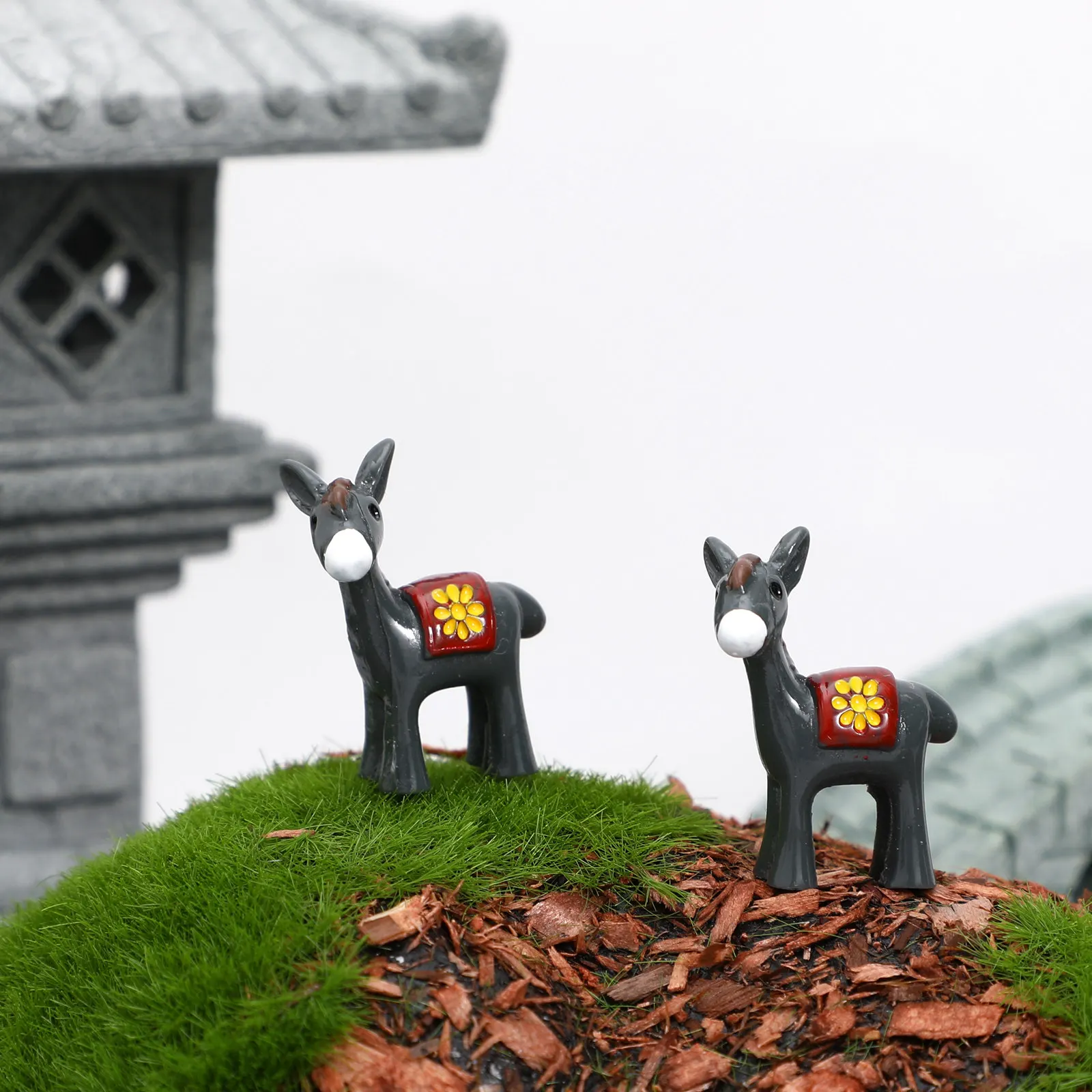 20Pcs Tiny Resin Donkey Statue Adorable Mini Animal Garden Decor for Miniature Landscaping Dollhouse Cake Car Moss Scene