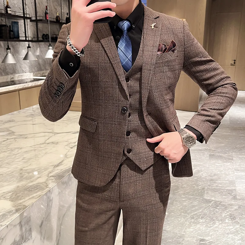 

Luxury Men's Suits ( Jacket + Vest +Pants ) Fashion Slim Fit Men 3 Pieces Suit Wedding Groom Prom Tuxedo Male Dress Blazers Sets