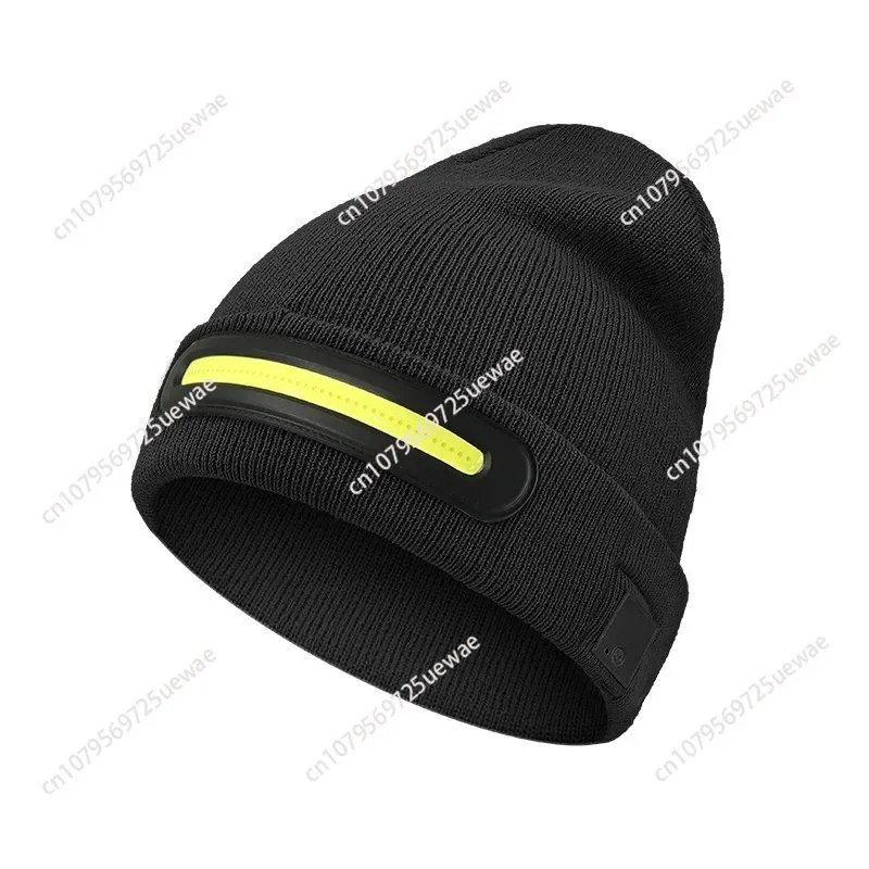 2024 new long strip light with LED lighting charging cap, warm and windproof head wearing knitted wool lamp hat