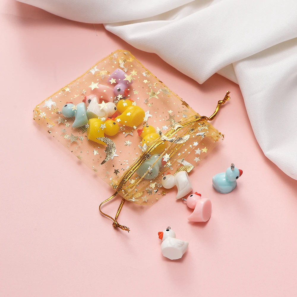 10 unids/lote, bolsa de Organza navideña con estampado de estrellas y Luna de varios tamaños, bolsas de embalaje con dijes con cordón, paquete de joyería diaria