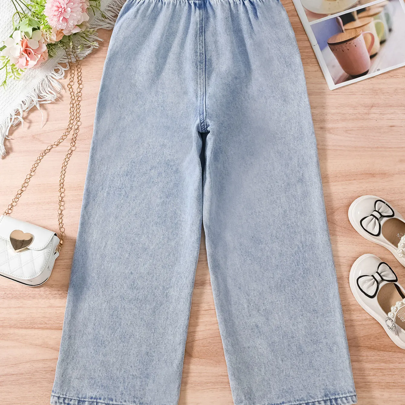 2024 Summer Trend Teen Girls Casual All-in-one Denim Wide-leg Pants for Outdoor Activities