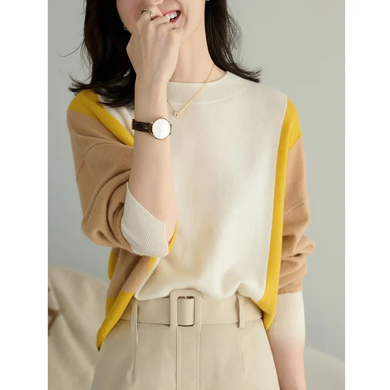 

Цветной свитер Blo Camere, свободный базовый слой, вязаный женский свитер Faion Winter Long Sve Commute, корейский сле