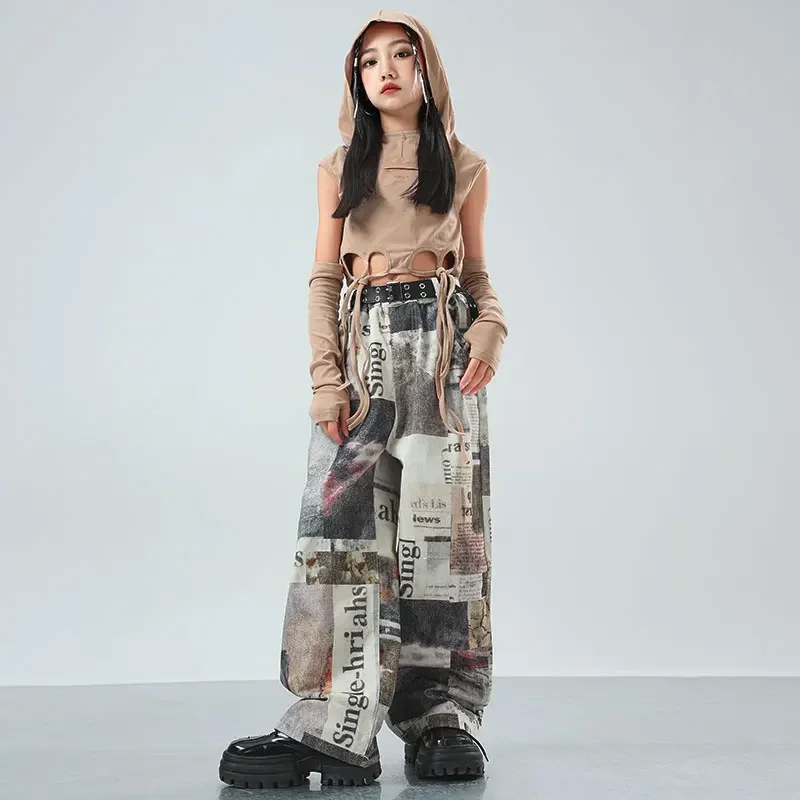 Veste contrastée Hip Hop pour filles, pantalon de Sport, manteau de danse de rue pour garçons, Streetwear pour enfants, ensemble de vêtements de Jazz K-pop, uniformes scolaires pour enfants