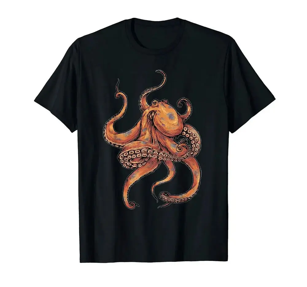 Fashion Octopus Printed Vintage Gift T-Shirt 100% Cotton O-Neck Summer Short Sle