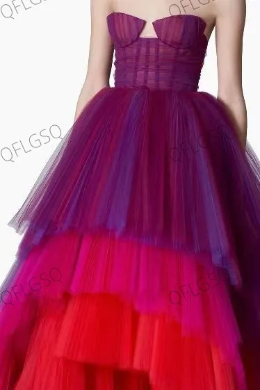 High Couture Maxi Dresses Women Multi Color Special Occasion Layered Party Dress Layered Elegant Sweetheart Prom Gowns Tulle