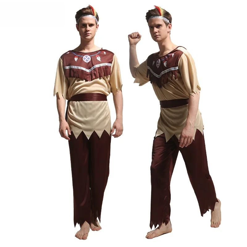 Disfraz indio para hombres adultos, disfraz de halloween, disfraz de jefe, mascarada, ropa de plang de rol nativo americano para fiestas y eventos