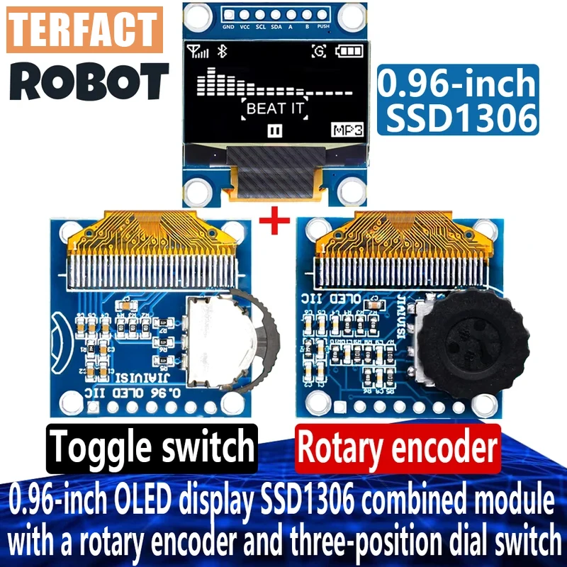 

0,96-дюймовый OLED-дисплей SSD1315, комбинированный модуль с поворотным энкодером и трехпозиционным поворотным переключателем для Arduino