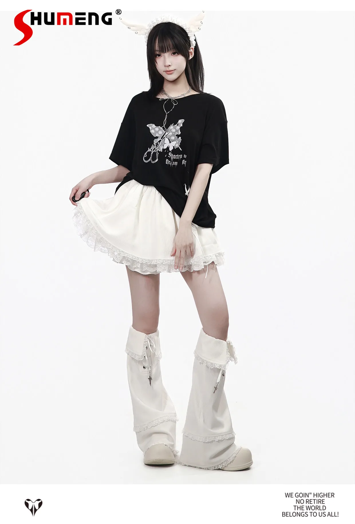 

Japanese Fashion Casual Streetwear Girl's Summer Tees Round Neck Short Sleeve Lace-up Bow Loose Versatile T-shirt Top for Women
