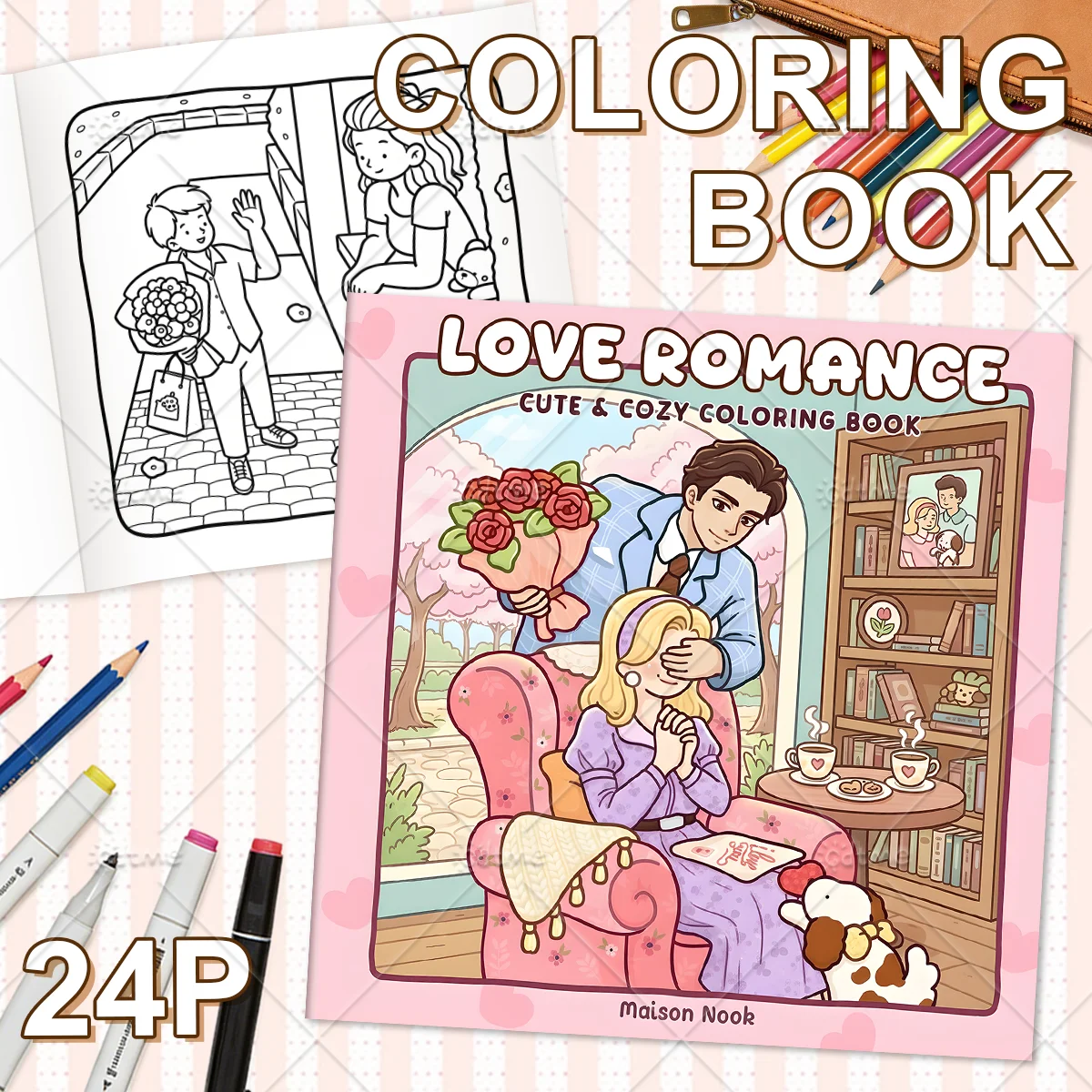 LOVE ROMANCE Malbuch mit Auffälligen und Einfachen Mustern für Erwachsene Niedliches Zeichenbuch Perfektes Geschenk für Partys und Geburtstage ﻿ – Detail 1