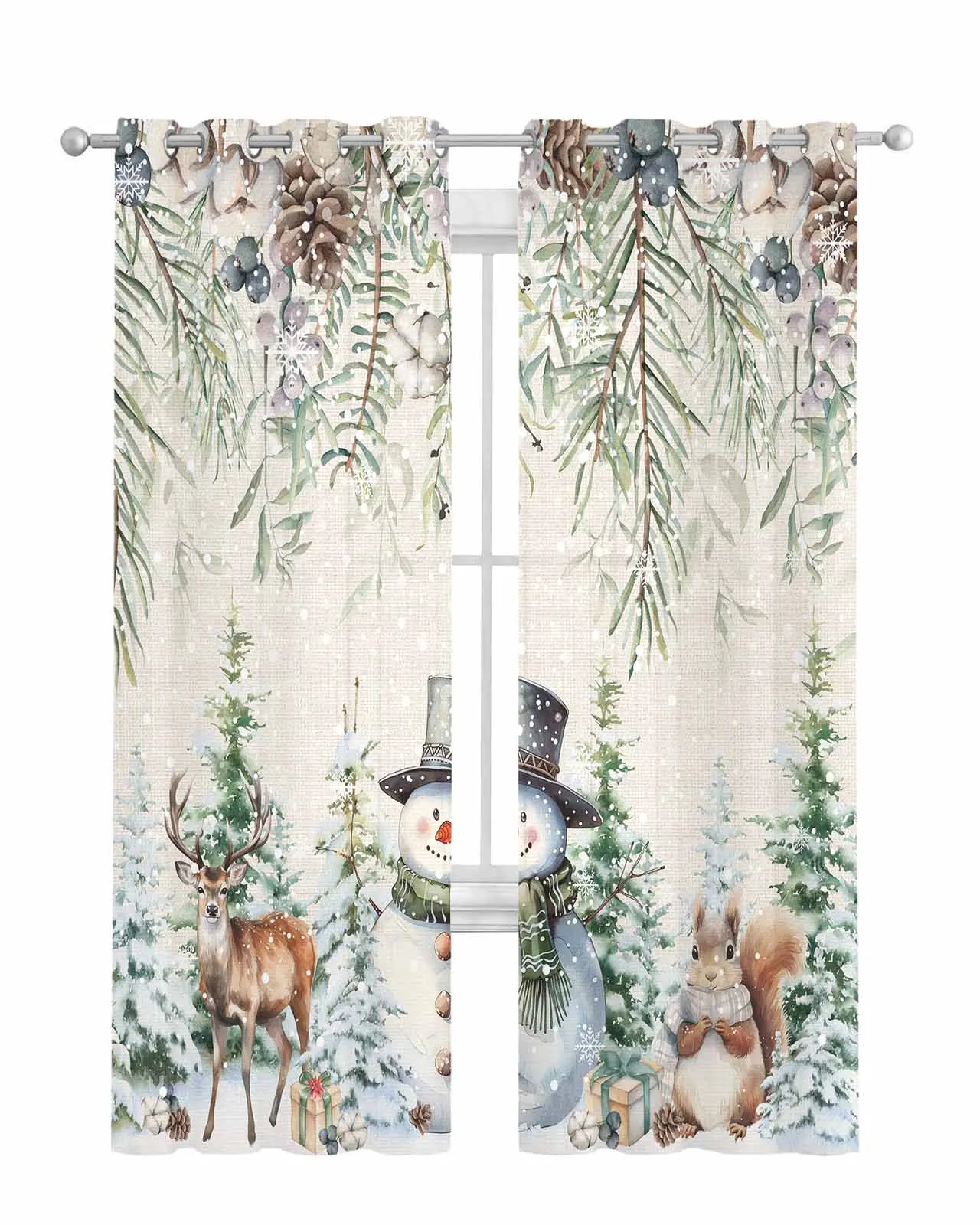 Berry Pine Tree Christmas Tree Squirrel Curtain Tulle Curtains For Living Room Kitchen Window Treatments Voile Curtains