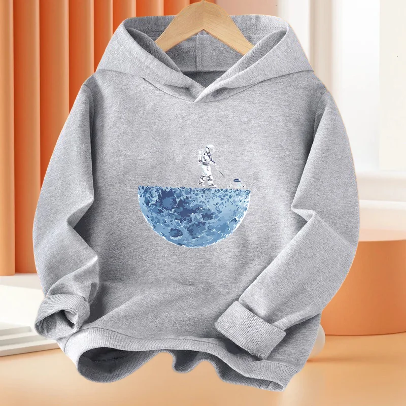 Cartoon Astronaut Travels In Space Hoodies Boys Loose Pullover Hoodie Kids Street Fashion Tracksuit