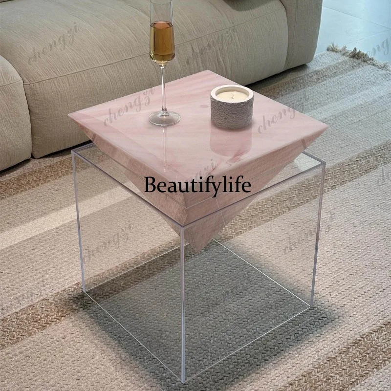 Light luxury art marble pattern sofa edge few corners acrylic high-end ornament display stand
