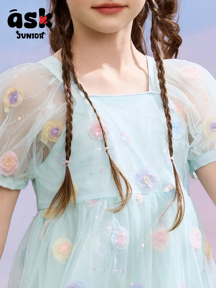 فستان صيفي للفتيات من توين، فستان شبكي رفيع #5