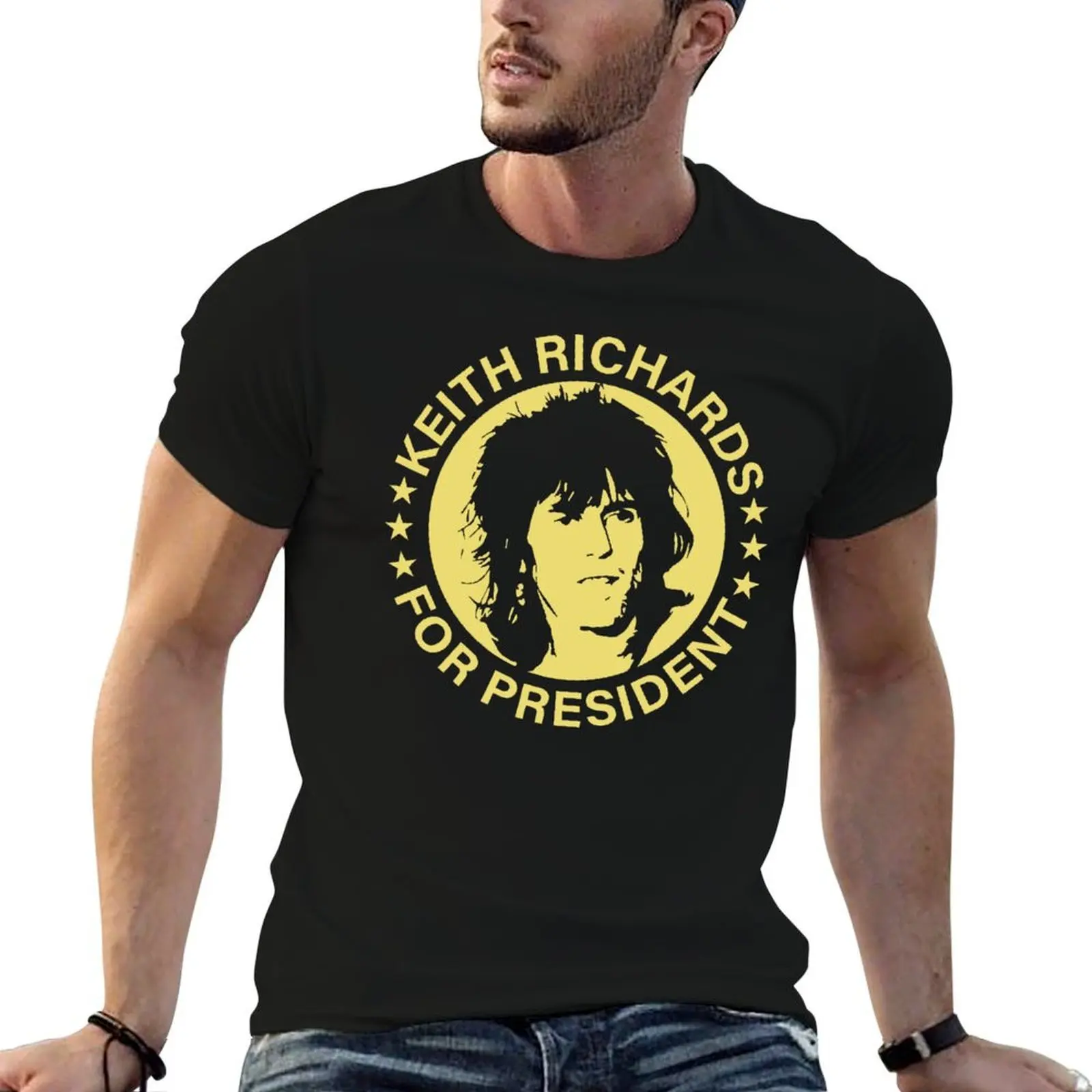 Kéíth Ríchárds For President Star Yellow Fan Music T-Shirt t shirts for man cotton funny man t shirts for men T-Shirt